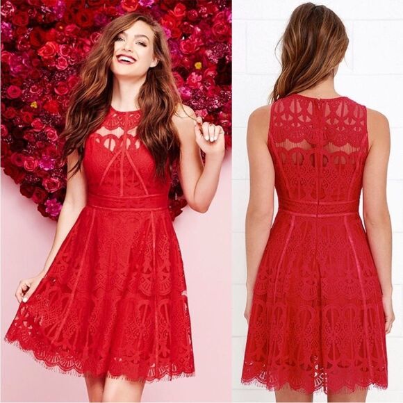 Adelyn Rae red lace sleeveless mini dress fit & flare size Small - Picture 1 of 9